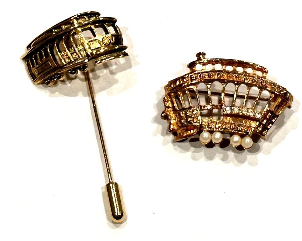 UNICYCLE SPINNER SAN FRAN TROLLEY CAR RHINESTONE UMBRELLA Vintage Brooch LOT 5