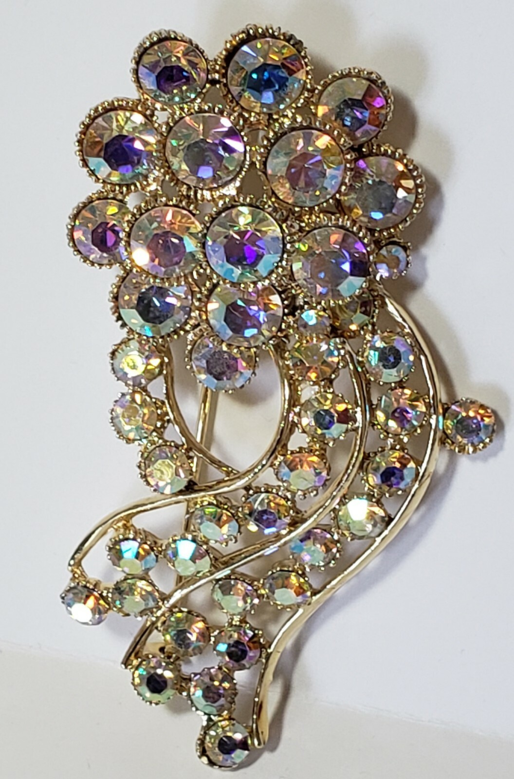 Vintage 1950’s BSK Aurora Borealis Crystal Floral Bouquet Design Brooch