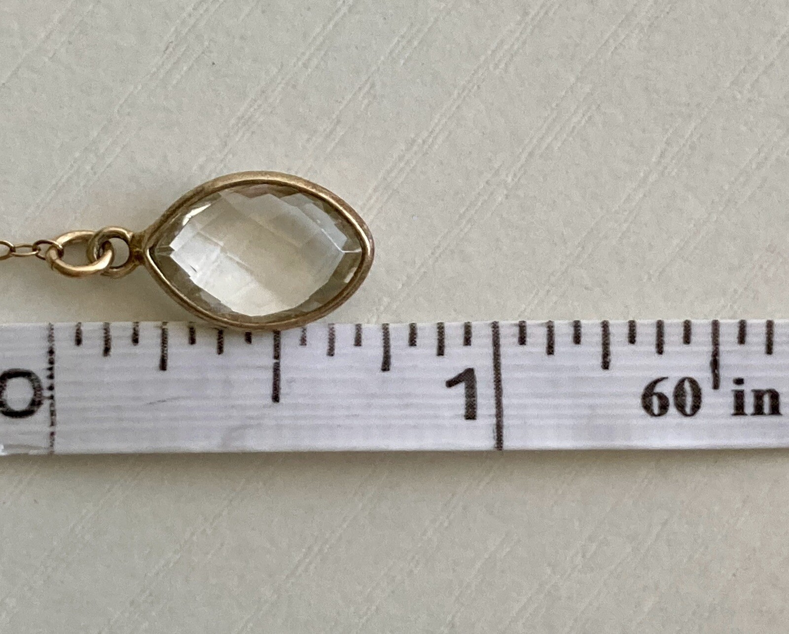 14k Yellow Gold Filled Quartz Pendant Chain Necklace Y Drop 15in plus 4in Drop