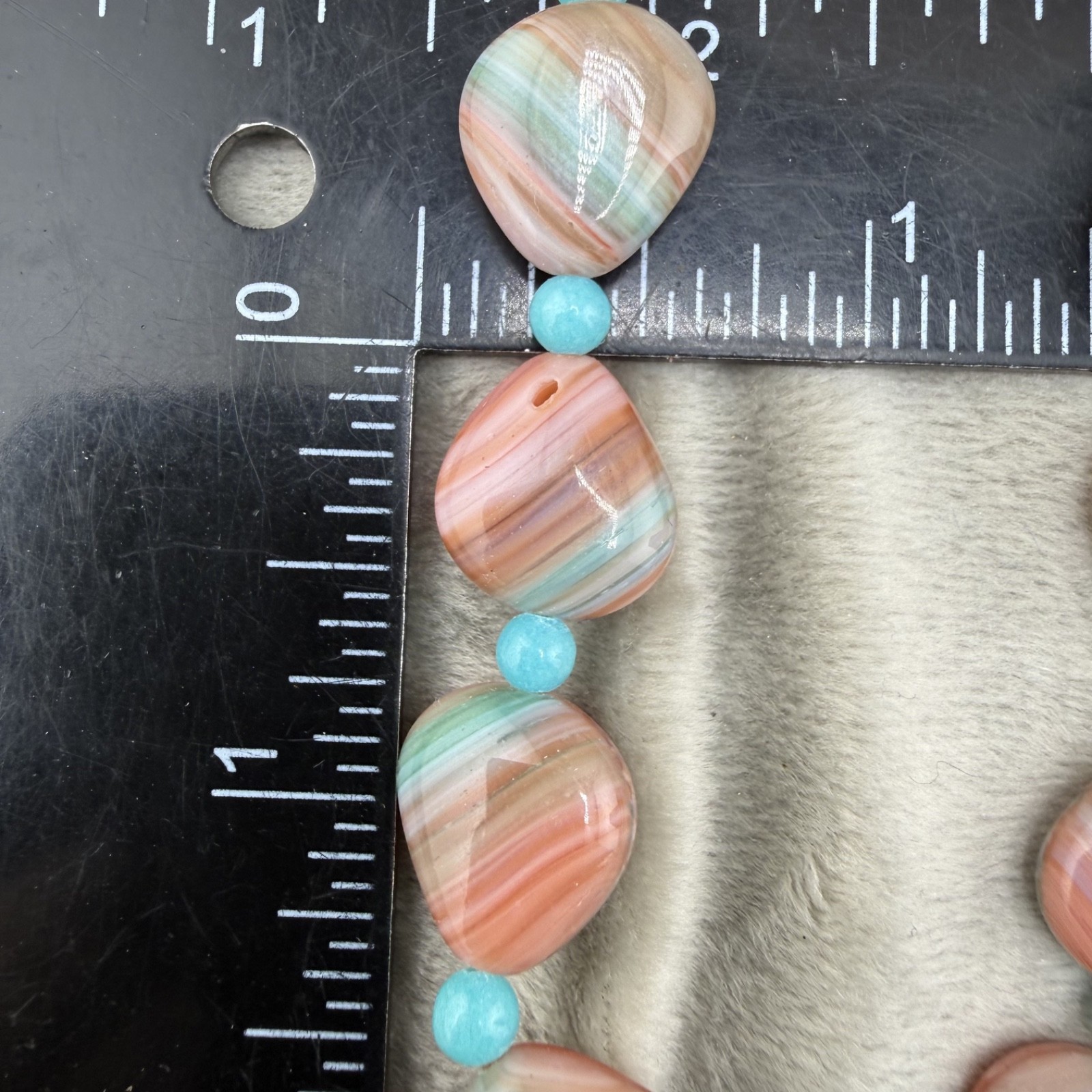 Vintage Polished Stone Necklace Pink Blue Sunrise Beaded 19”