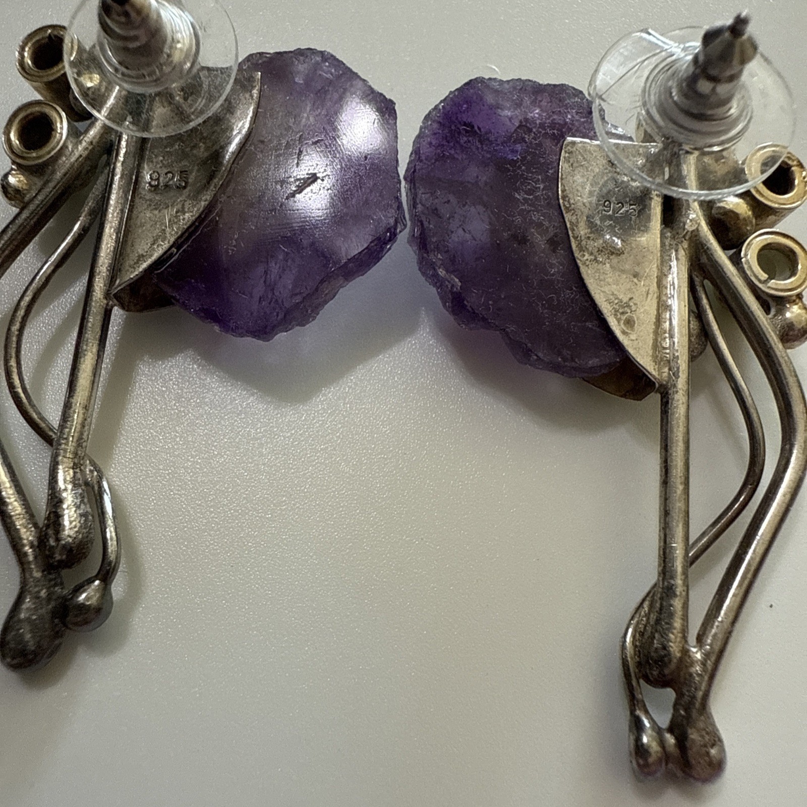 Vintage Artisan Amethyst Geode Sterling Silver Pierced Earrings