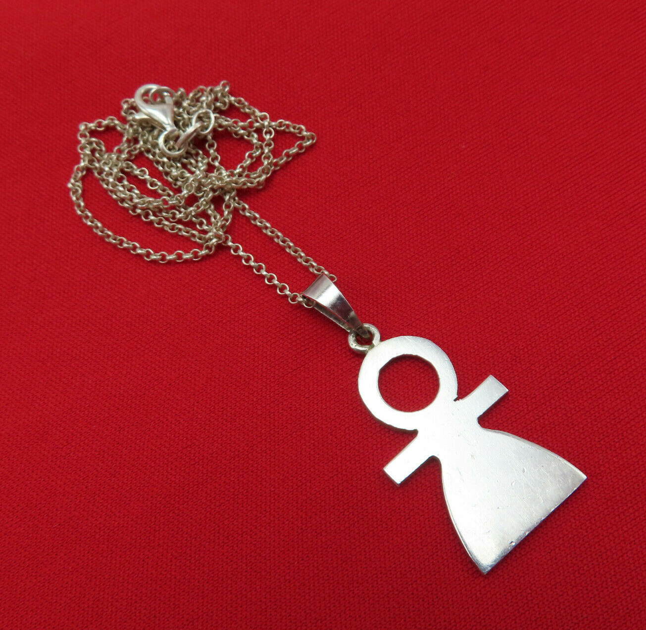 Vintage Sterling Silver Necklace Person Pendant 20 inch Chain Modernist 515a