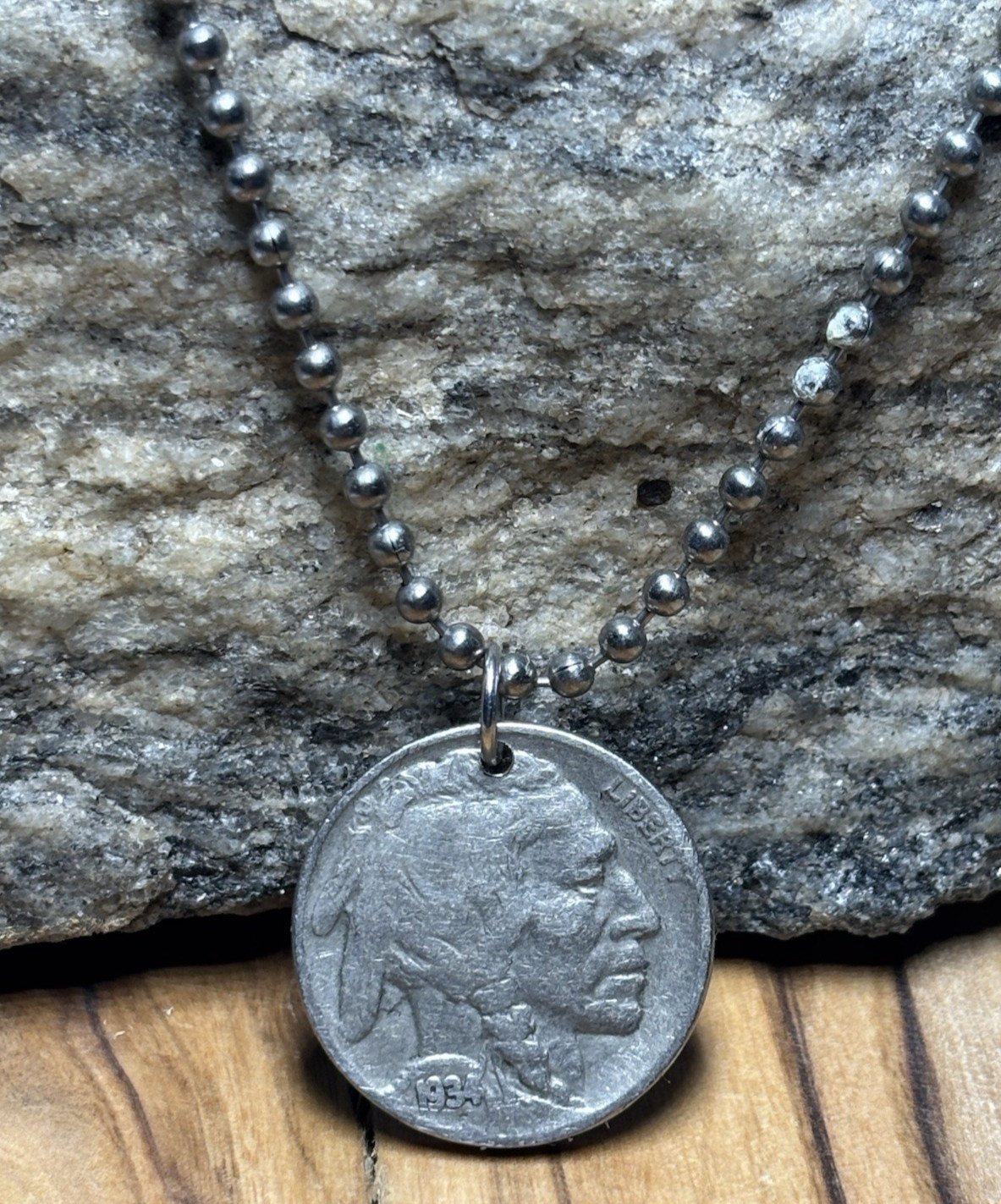 1934 Buffalo Nickel Necklace Chief Coin Pendant Great Gift 🎁 Wear History!
