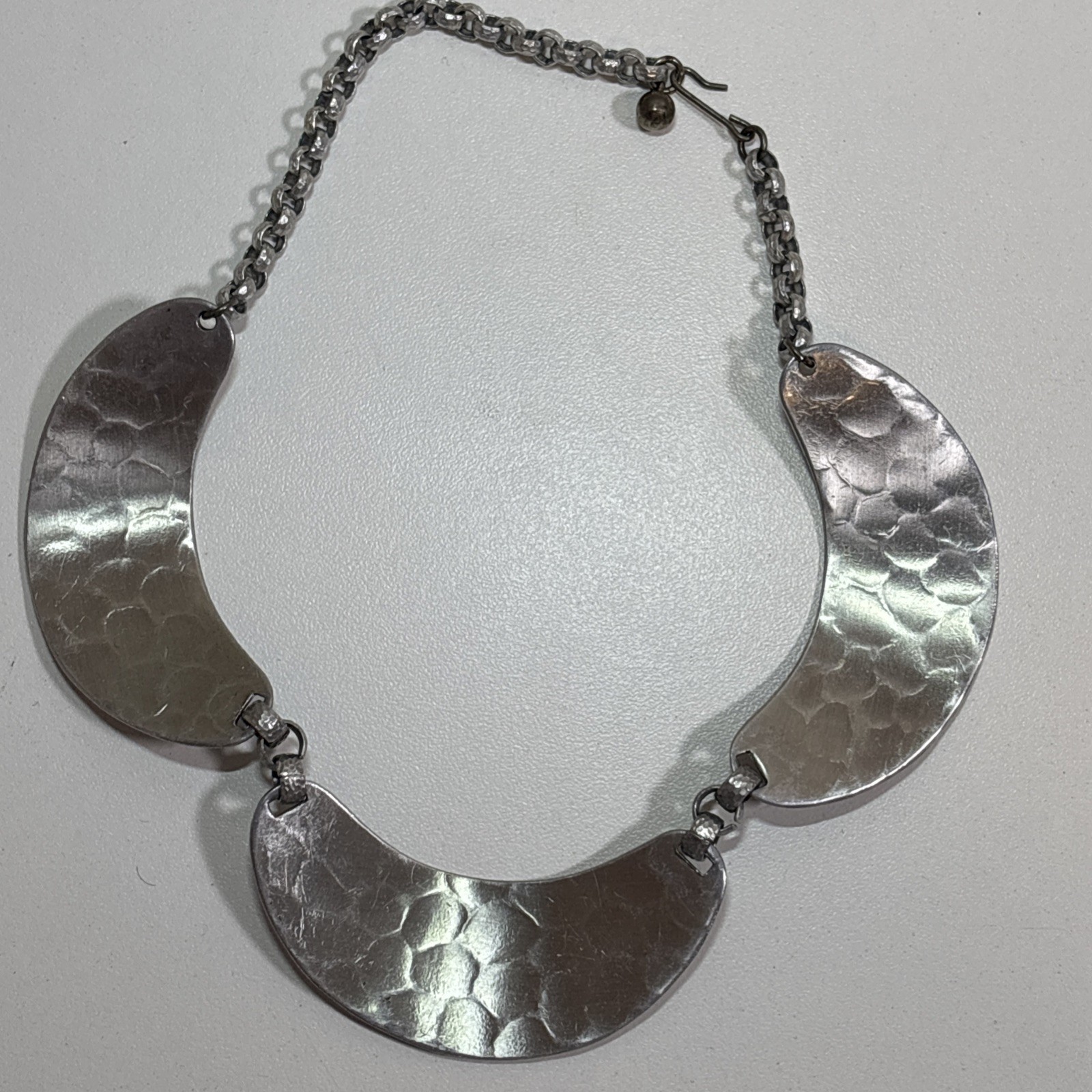 Vintage Hammered Aluminum Choker Necklace Roses Rose Flowers