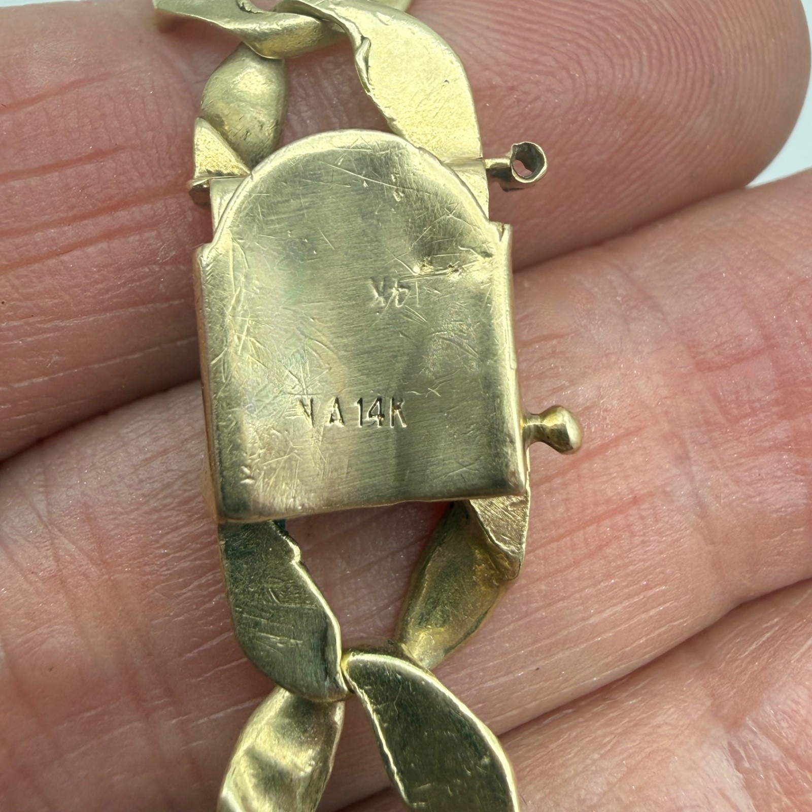 Men’s Vintage 14k-28g Gold Figaro 9″ Bracelet – Italian Naples Hallmarks – 10mm