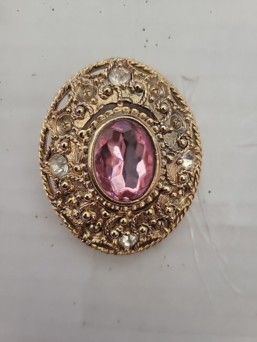 Vintage Oval Pink Gem Pin