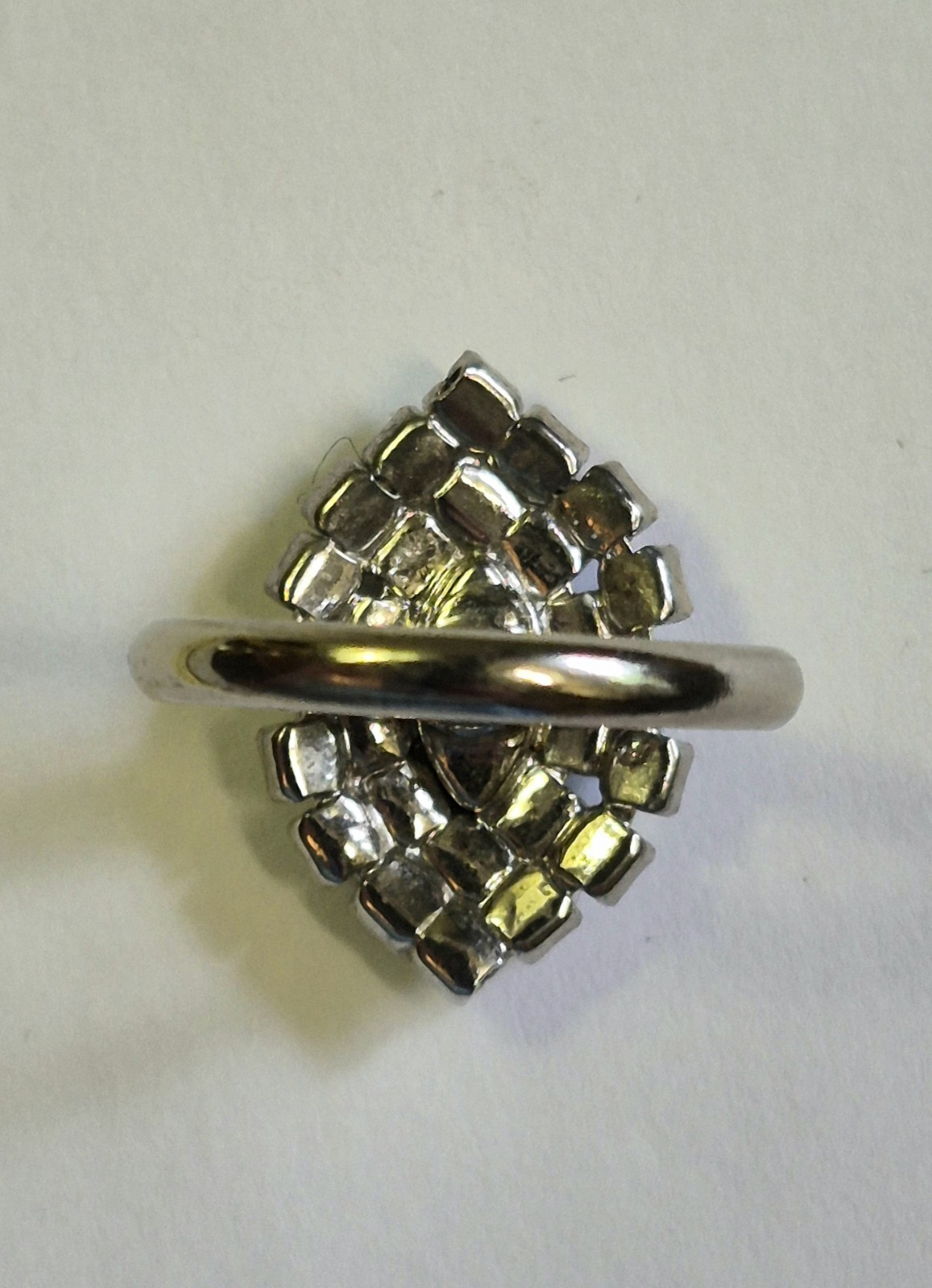 Vintage Blue Rhinestone Marquise Cocktail Ring Silver Tone Adjustable Prong Set
