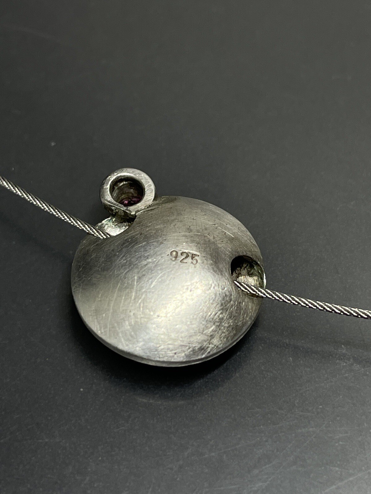 Vtg Sterling Silver 925 Wire Necklace With Pendant & Pink Stone 18 in Signed✨