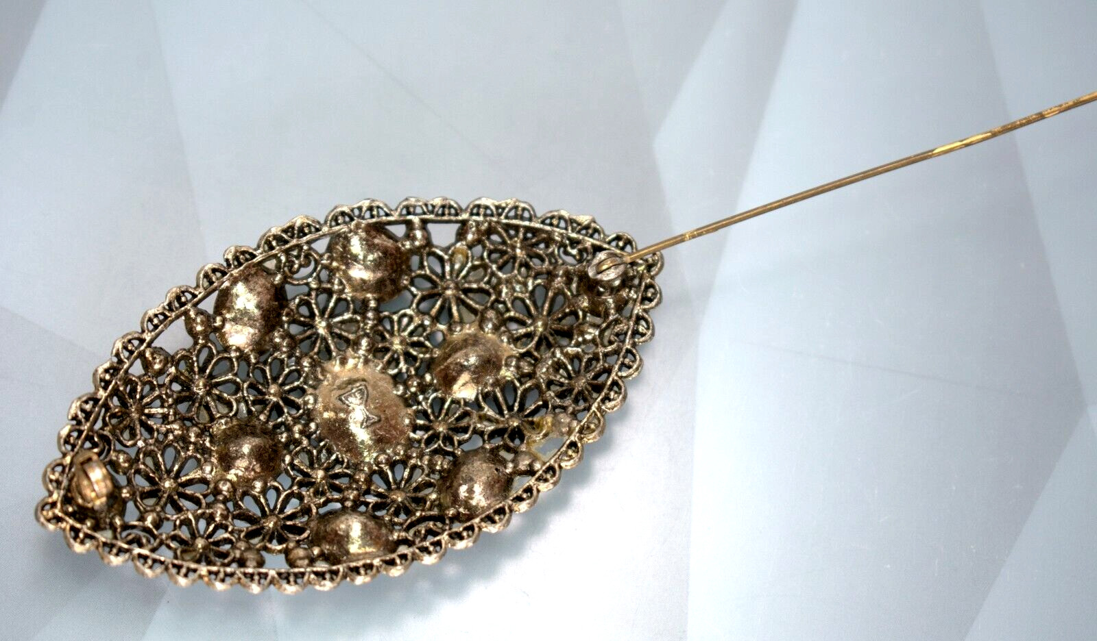 New England Glass Works Brooch Pin Czech Glass Rhinestones, Floral Art Nouveau 1