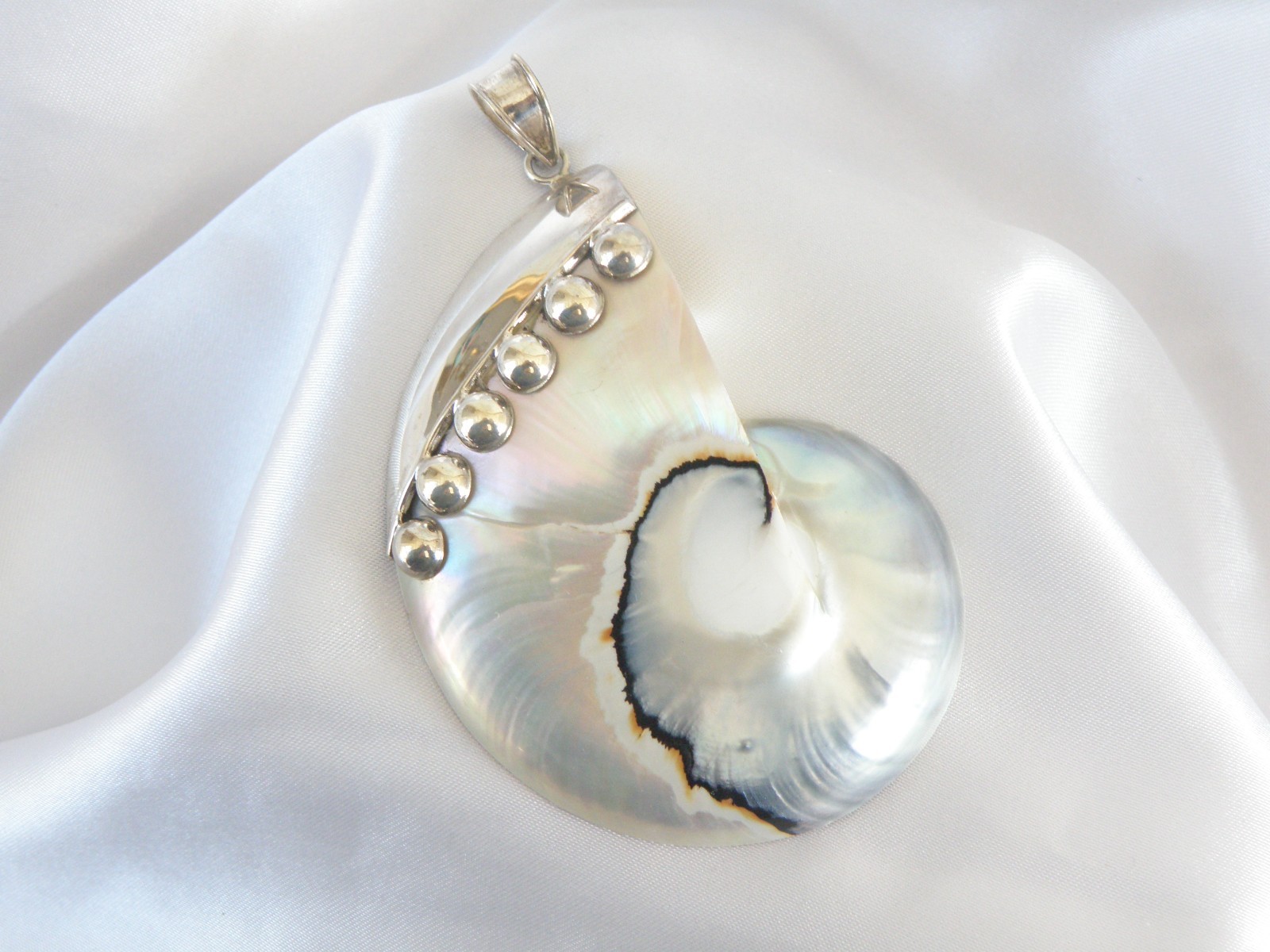 Huge Sterling Silver 925 Nautilus Shell Statement Pendant