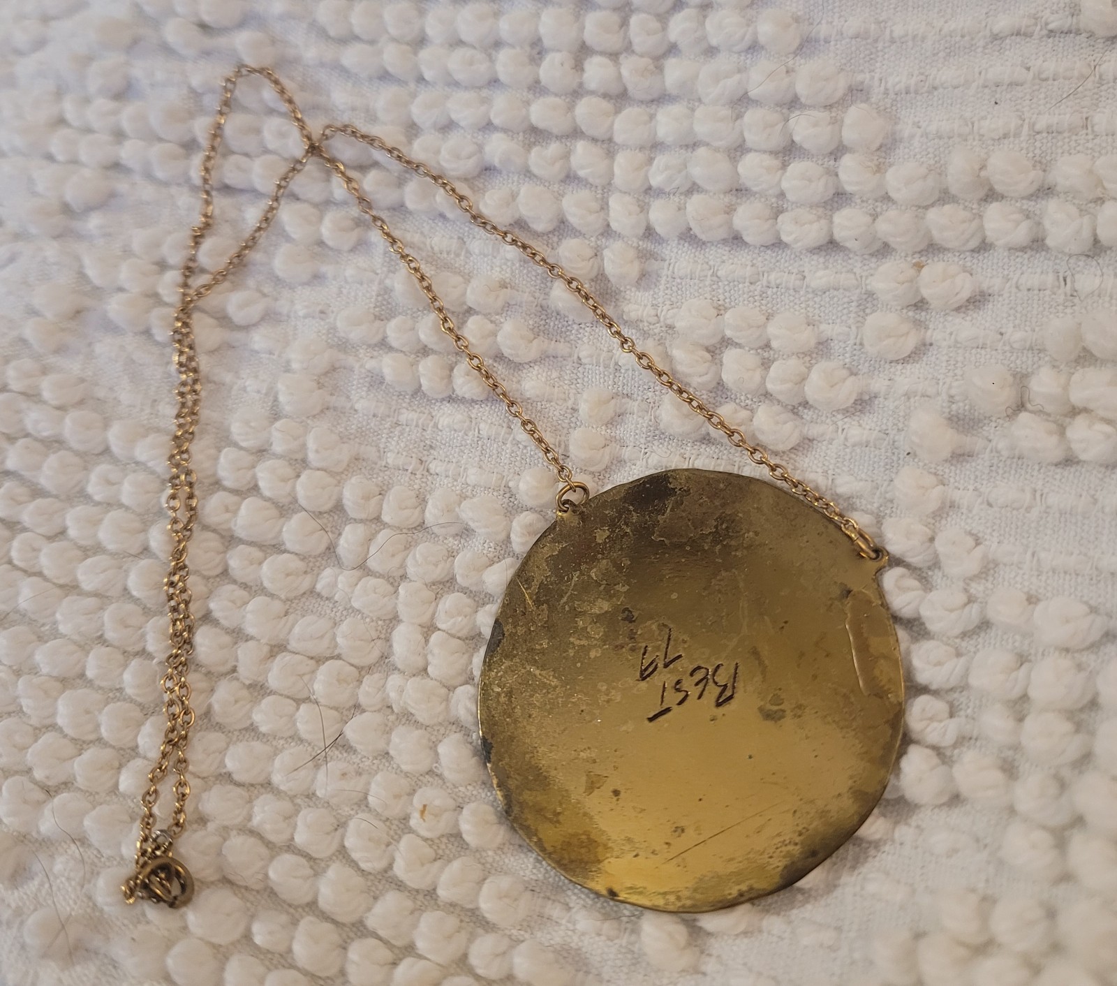 Vintage 70s Handmade Artesian Brass Gold Girl Necklace Groovy Hippy Best ’79