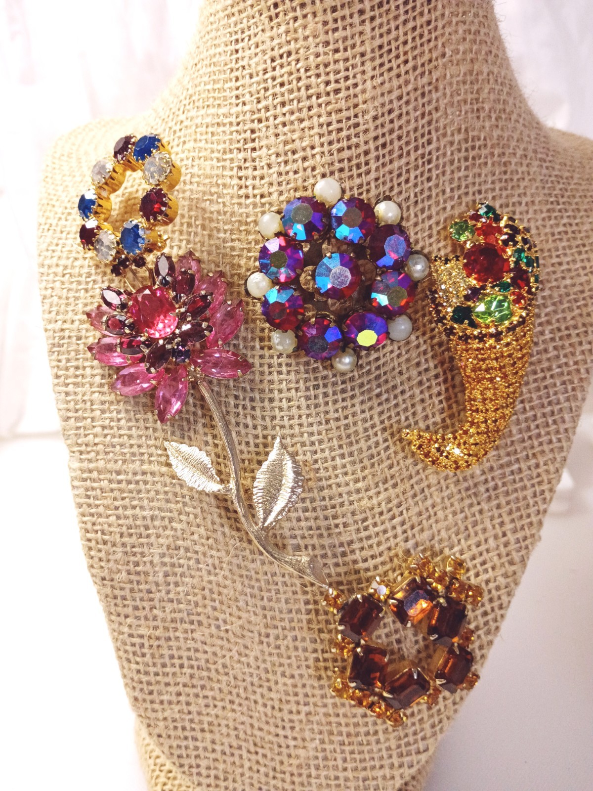 Rhinestone Brooch Vintage Jewelry Lot of 5 Brooches