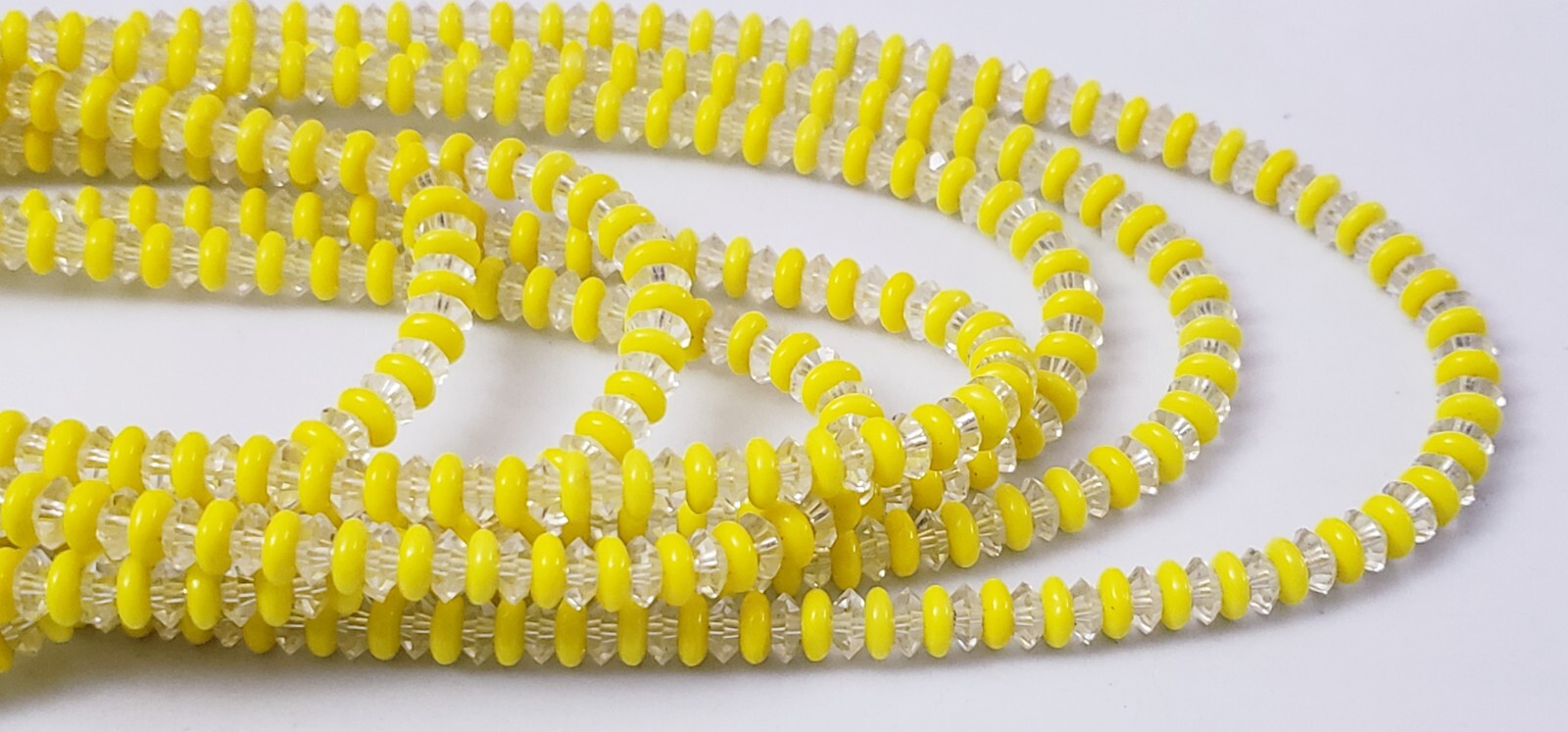 Older Yellow & Clear Glass Crystal Rhinestone 7 Stand Choker Necklace Adjustable