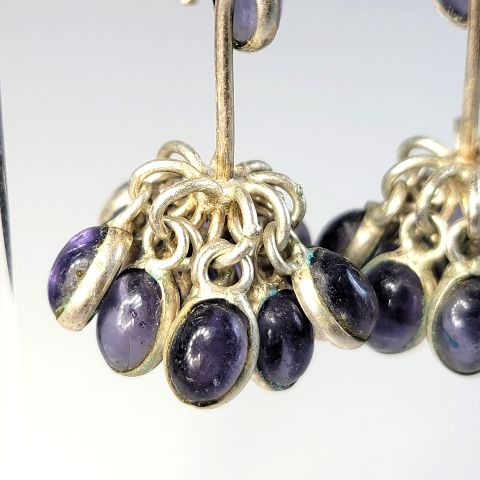VTG Sterling Silver Cha-Cha Cluster Earrings Iolite Blue Glass Chandelier 925