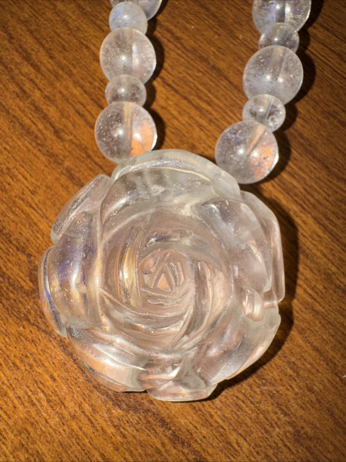 Sparkling Vintage Rock Crystal Glass Bead Necklace with Fish Hook Clasp