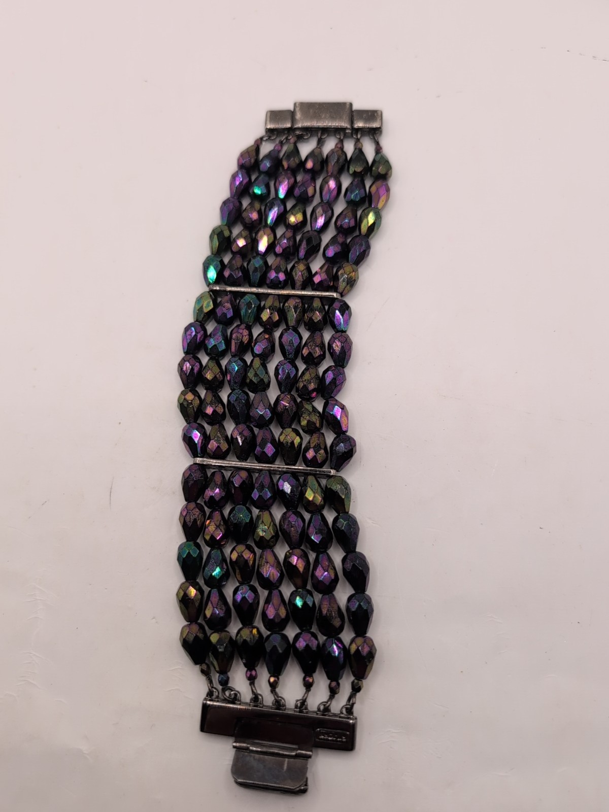 Vintage St.John 7 Strand Czech Fire Polished Faceted Bracelet Rhinestone Detail