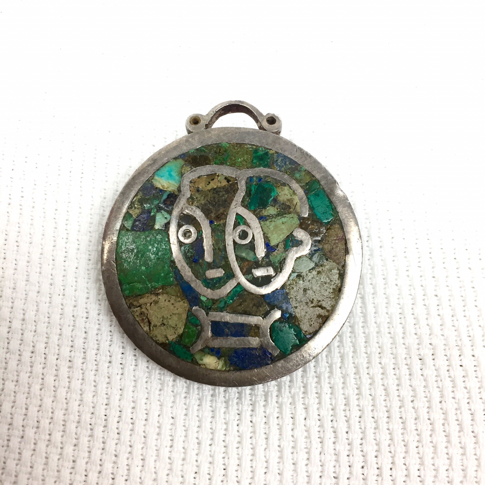 Los Castillo Mosaico Azteca Taxco Mexico Sterling Silver Brooch Zodiac Gemini