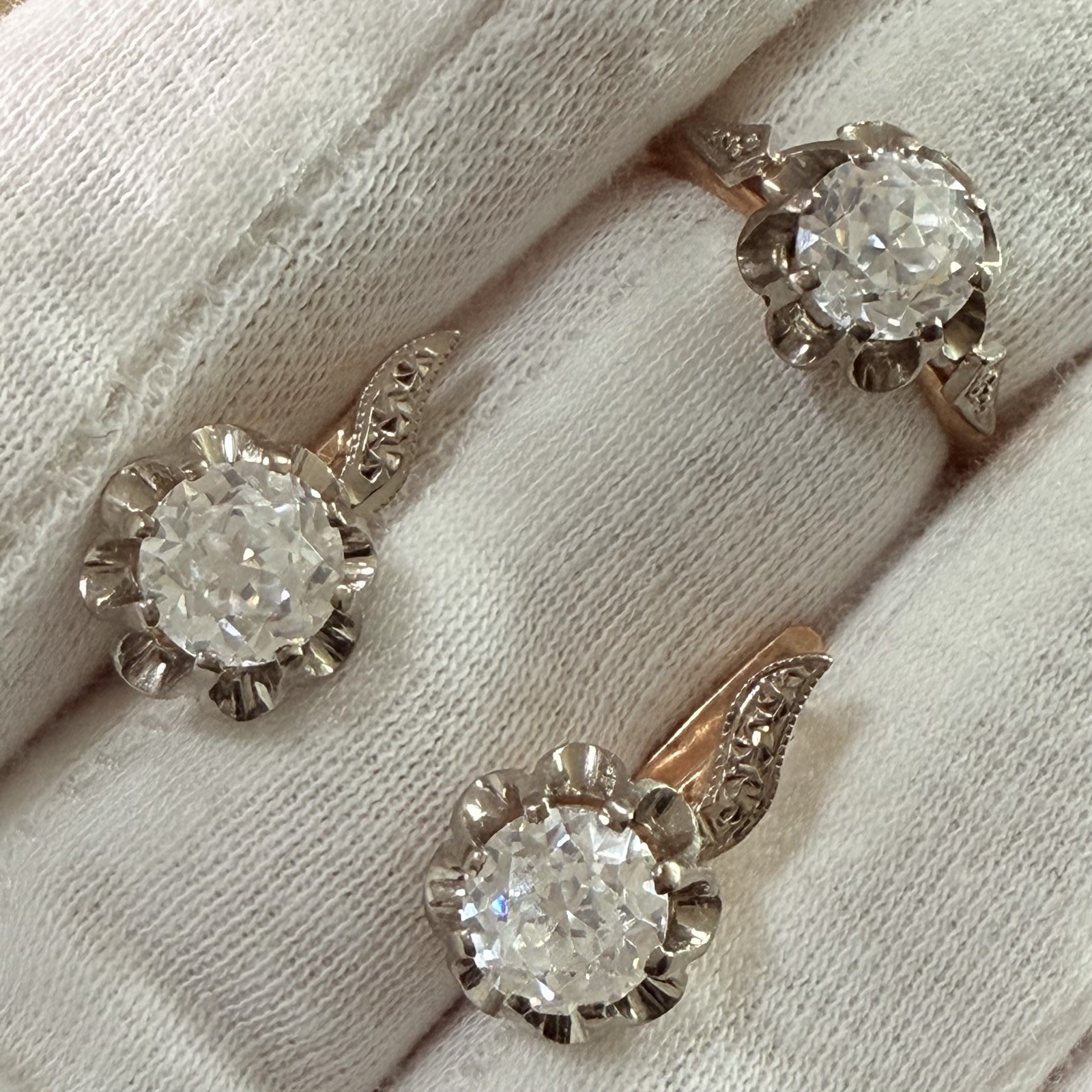 Soviet Rose Gold Rock Earrings & Ring 585 14K 9.90g