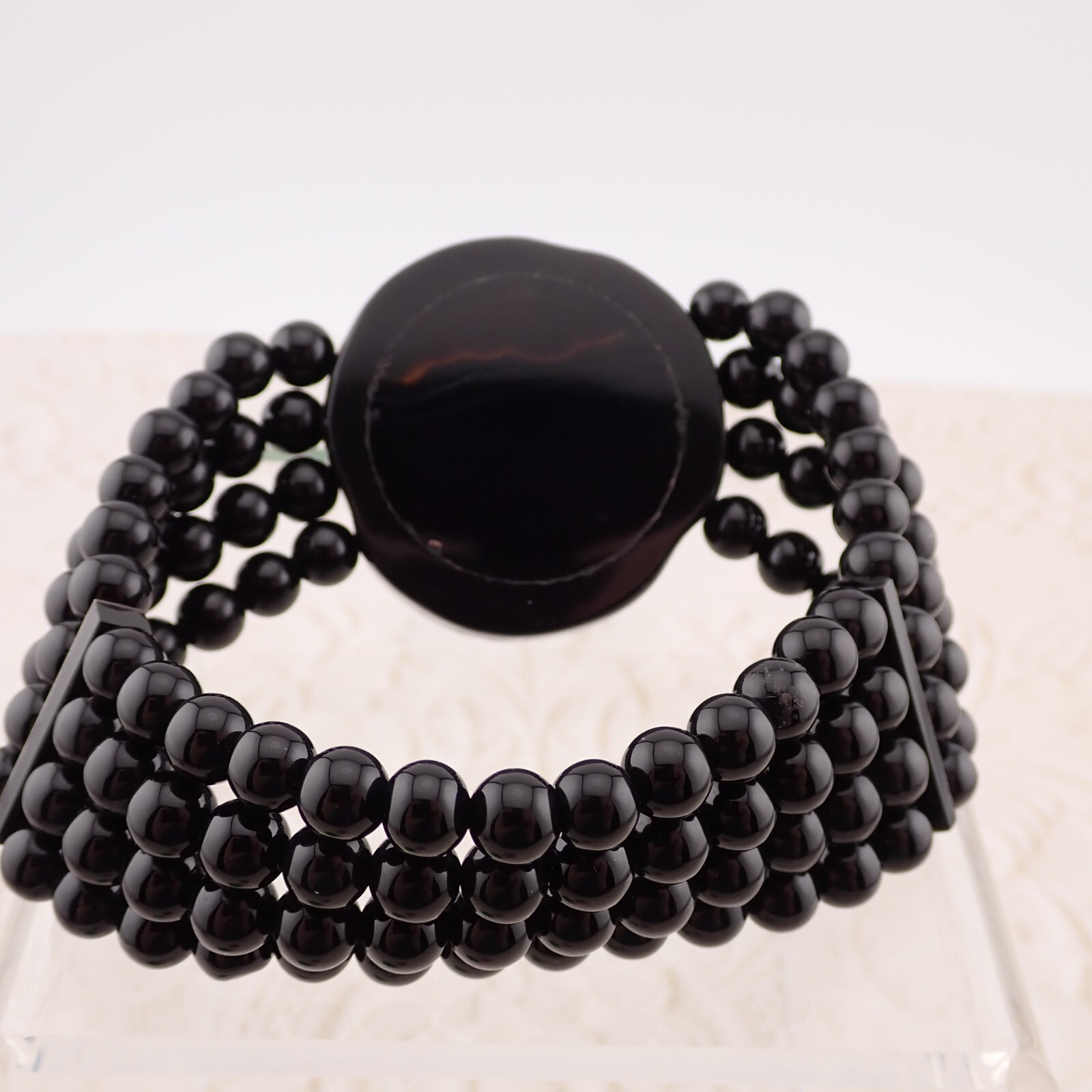 1990’s HSN Black Onyx Quartz Carved Rose 4 in 1 Magnet Interchangable Bracelet
