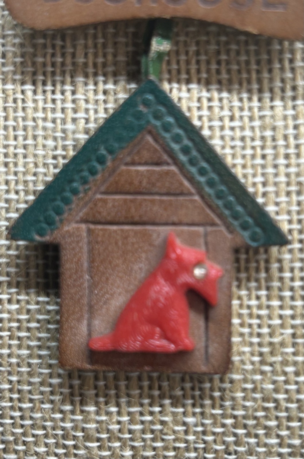 Vintage 1940s Wood “In The Doghouse” Brooch – Red Plastic Scottie Dog Pin