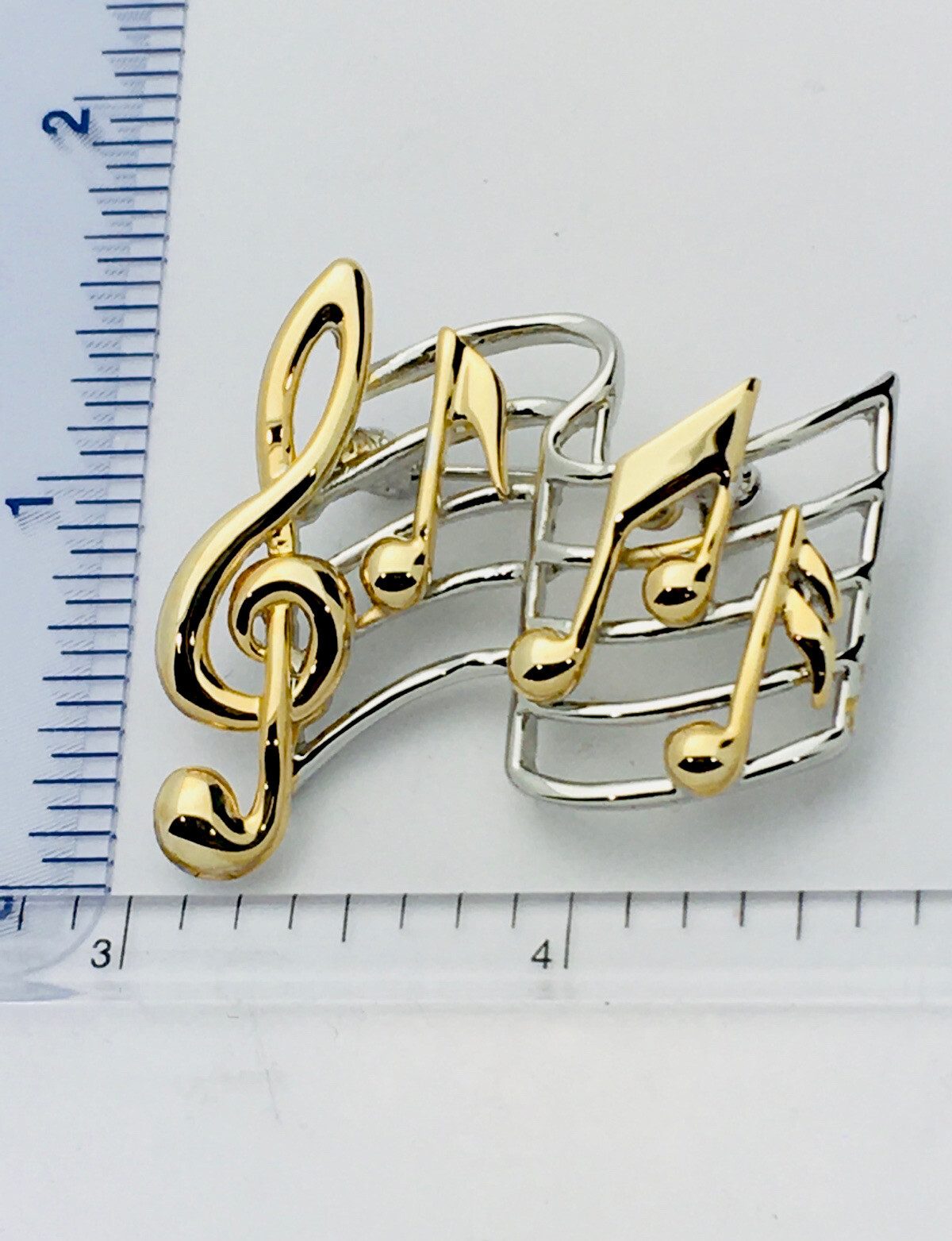2 Tone Music Notes & Staff Pin Brooch