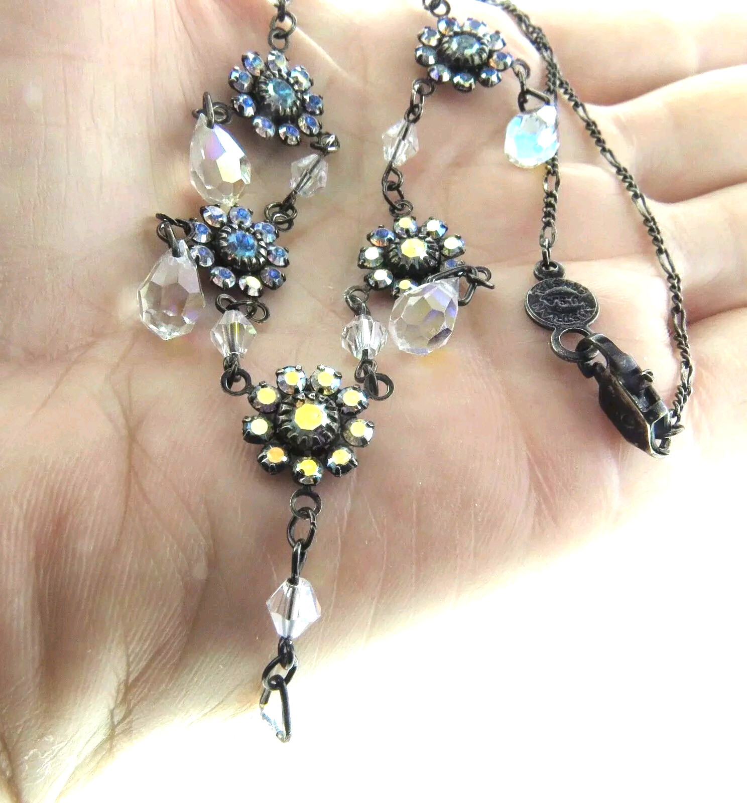 Austrian Crystal Signed Necklace Victorian Style 16.5 In