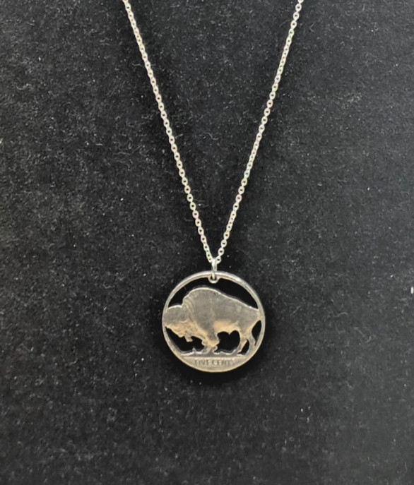 Buffalo Nickel Coin Cut-Out Necklace Pendant Vintage Sterling and Coin Silver