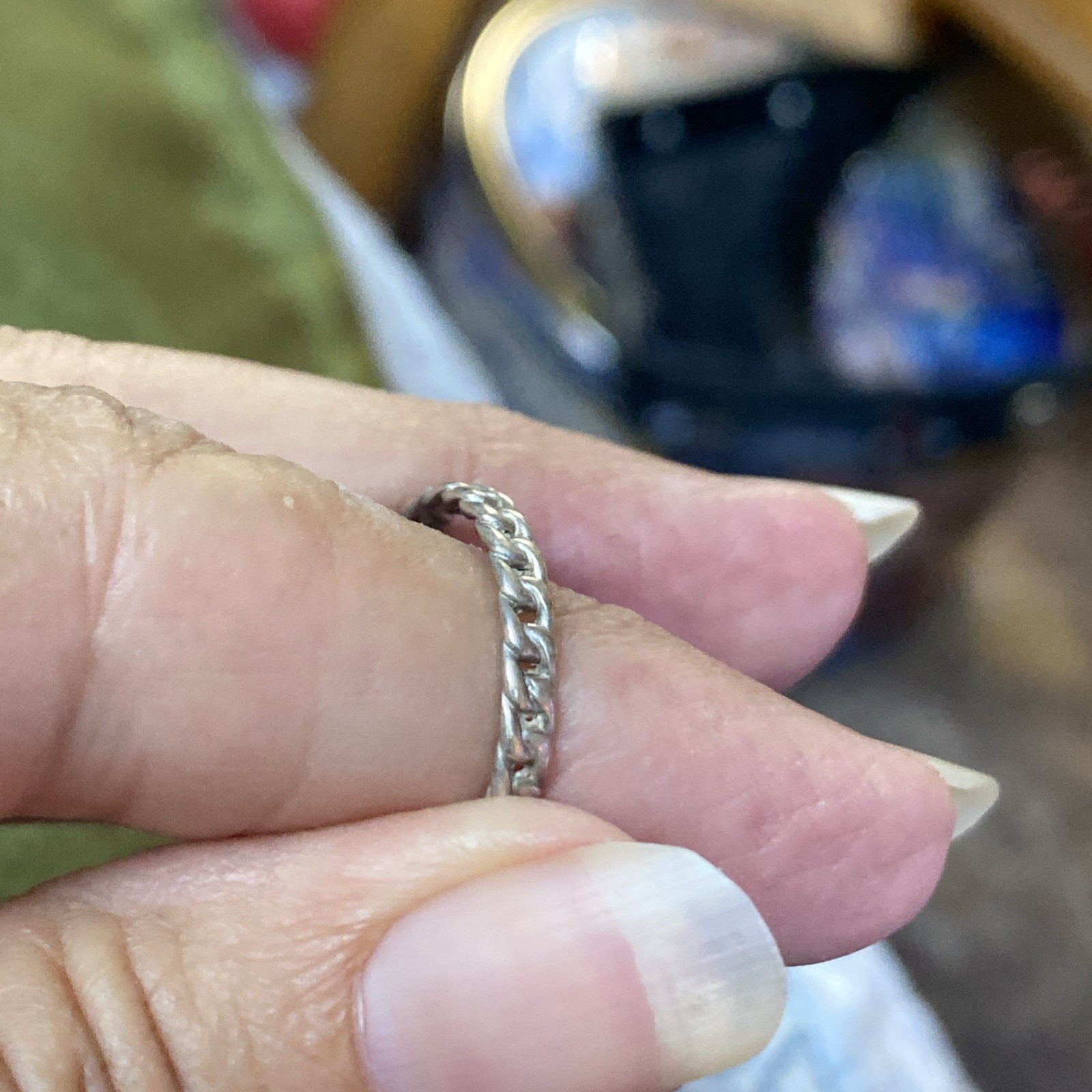 Vtg 925 Lightweight Sterling Silver Chain Link Pattern Band Ring Sz 7