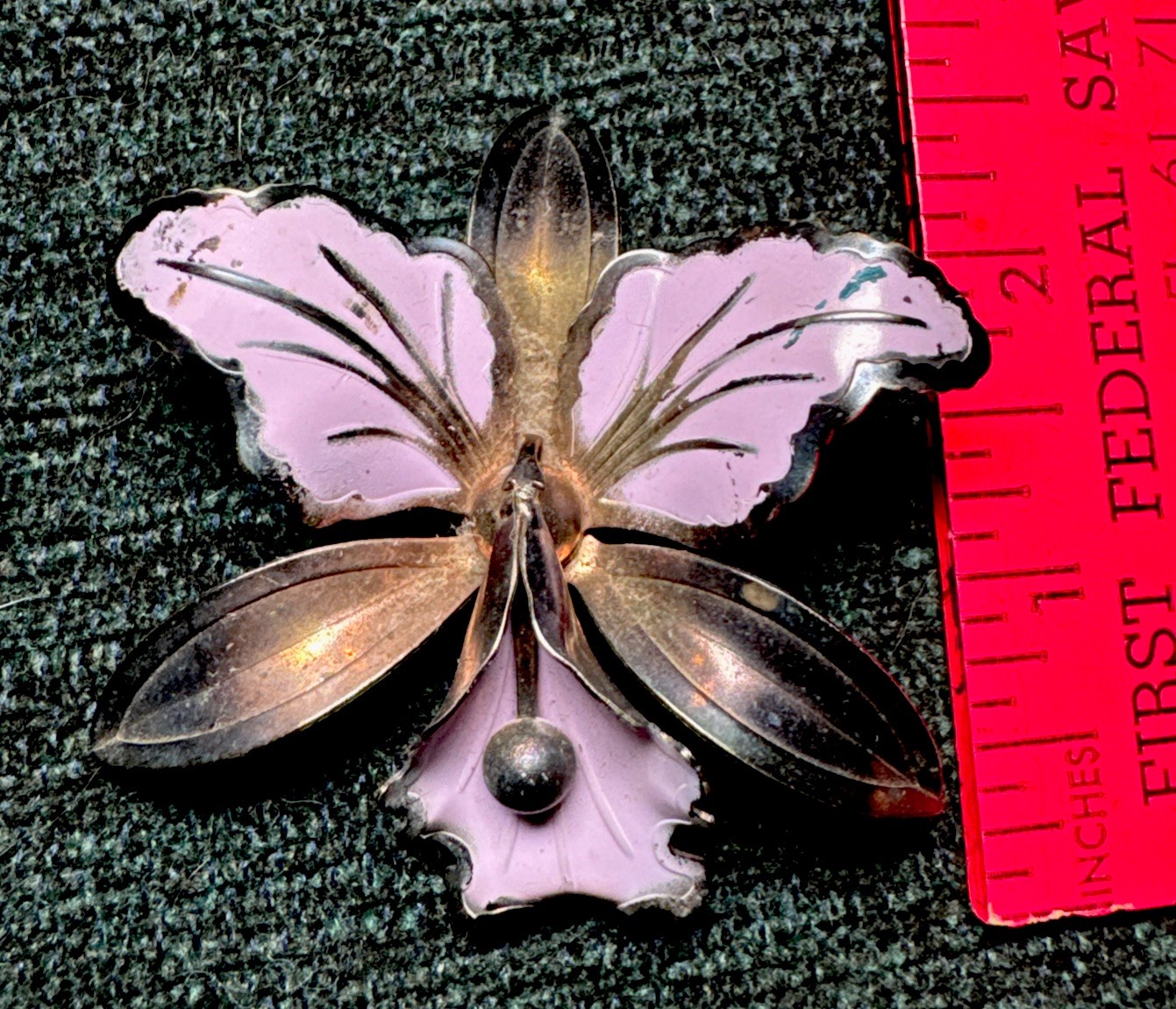 Vintage Purple Enamel Orchid Flower Brooch Gold Tone – Statement Pin