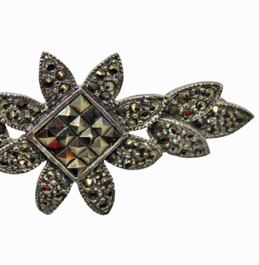 Vintage Marcasite Pin Brooch Deco Style Floral Leaf Motif 2.25″ Across – Hey Viv