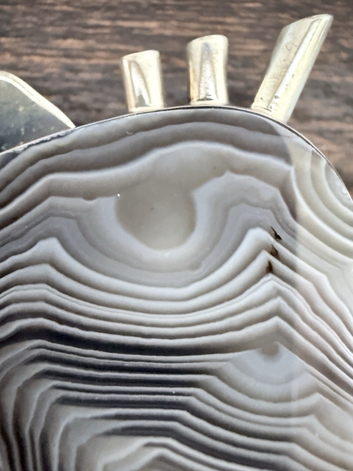 Stone Metal Studio Botswana Agate Sterling Silver Modernist Brooch 21.1g