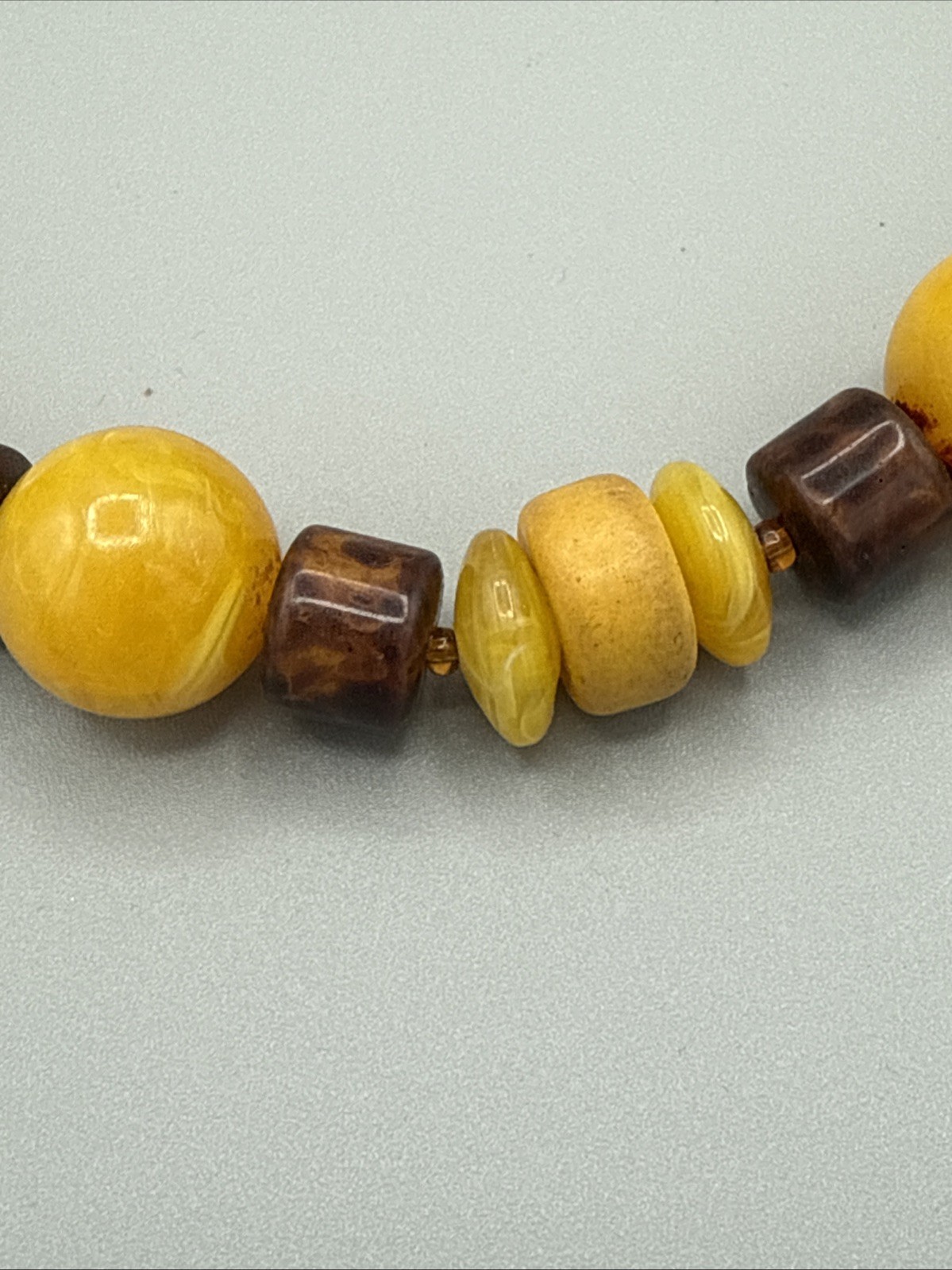 Vintage Yellow Amber Resin Bead Necklace 24”