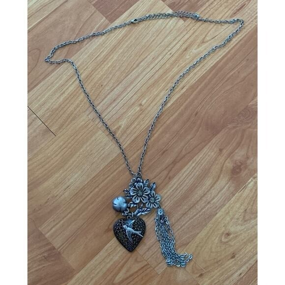 Vintage Hearts and Flowers Charm Pendant Necklace