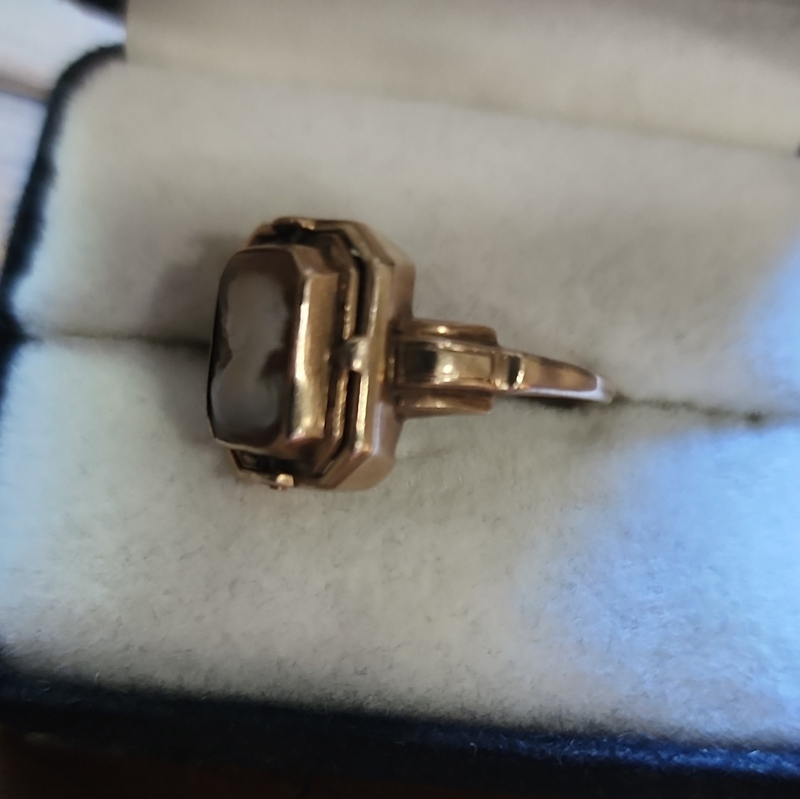 Antique 10k Yellow Gold Cameo Black Onyx Diamond Flip Ring Size 7