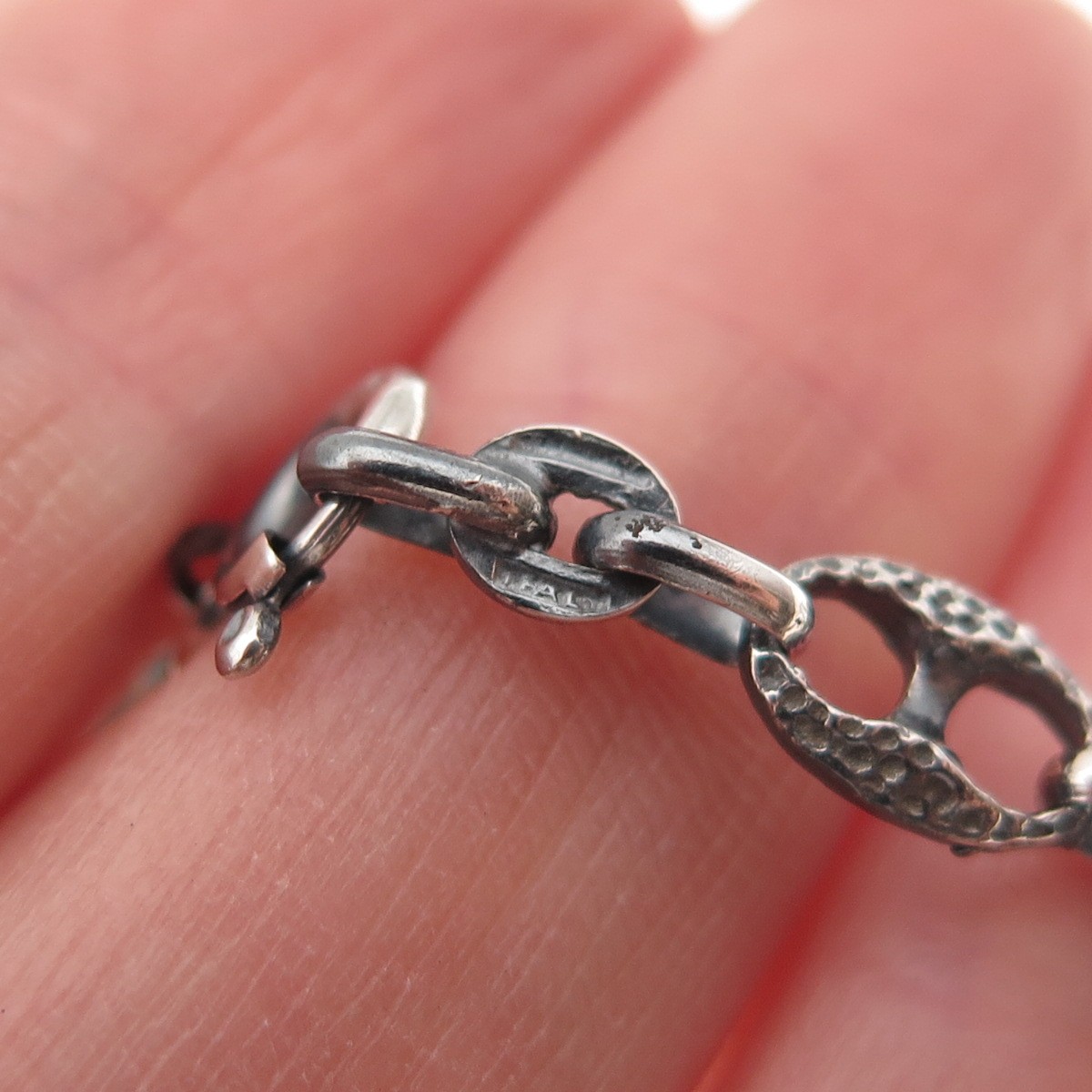925 Sterling Silver Vintage Italy Oxidized Anchor Mariner Chain Necklace 32″