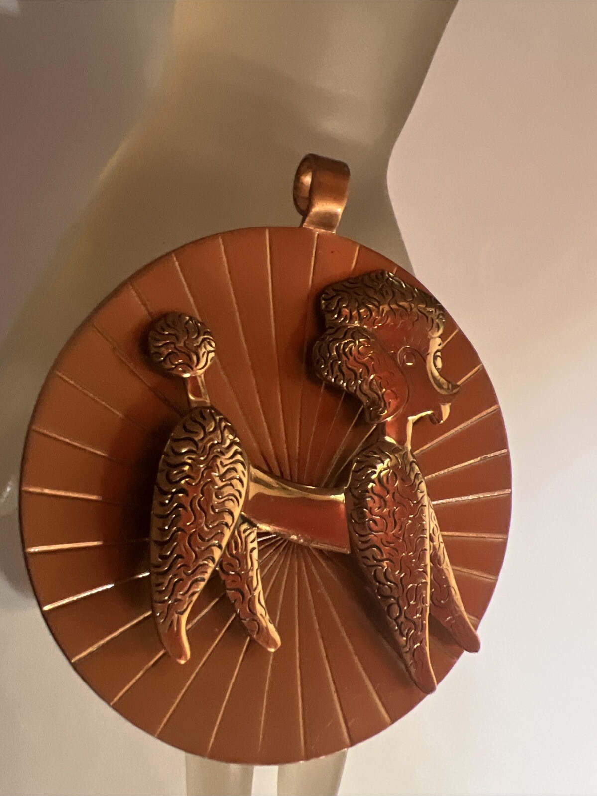 VINTAGE 1950 S MODERNIST COPPER POODLE LARGE PENDANT BELL TRAD ING POST