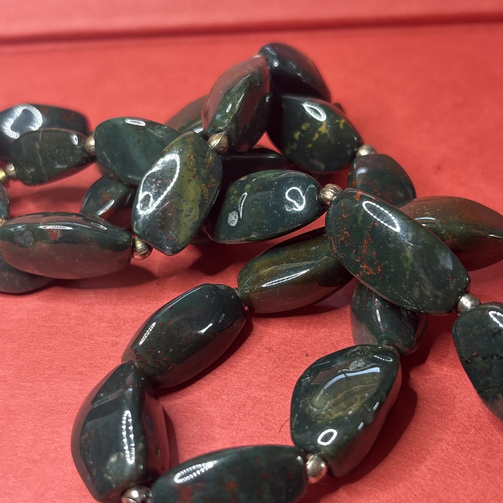 Vintage Magnificent 26’’Long BLOODSTONE Stone Bead Necklace