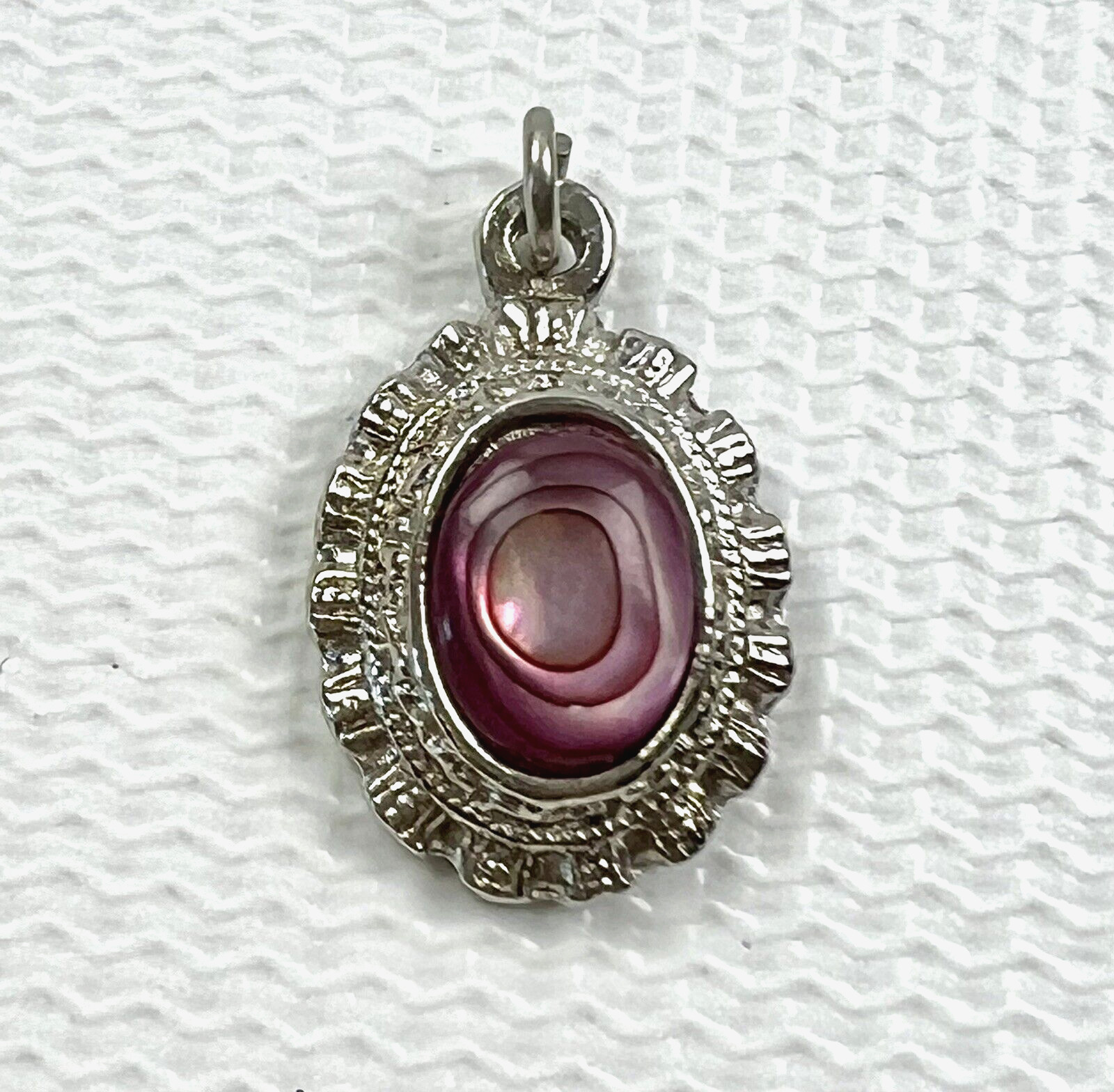 Vintage Small Pink Stone Silver Toned Pendant .75″ x .50″