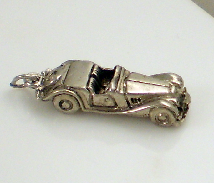 Vintage Sterling Silver Right Hand Drive Convertible Open Roadster Car Charm