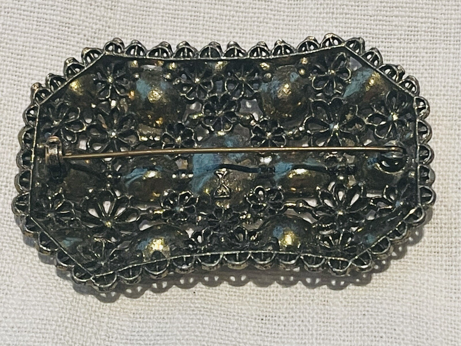 New England Glass Works Brooch Pin Floral Design Faceted Stones Vtg 1940s
