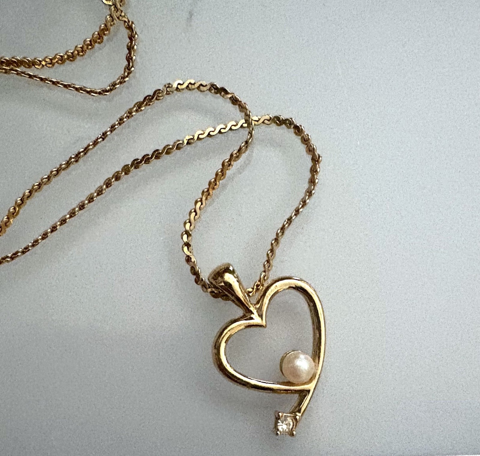 Gold Heart with Faux Pearl Korean 17″ Necklace