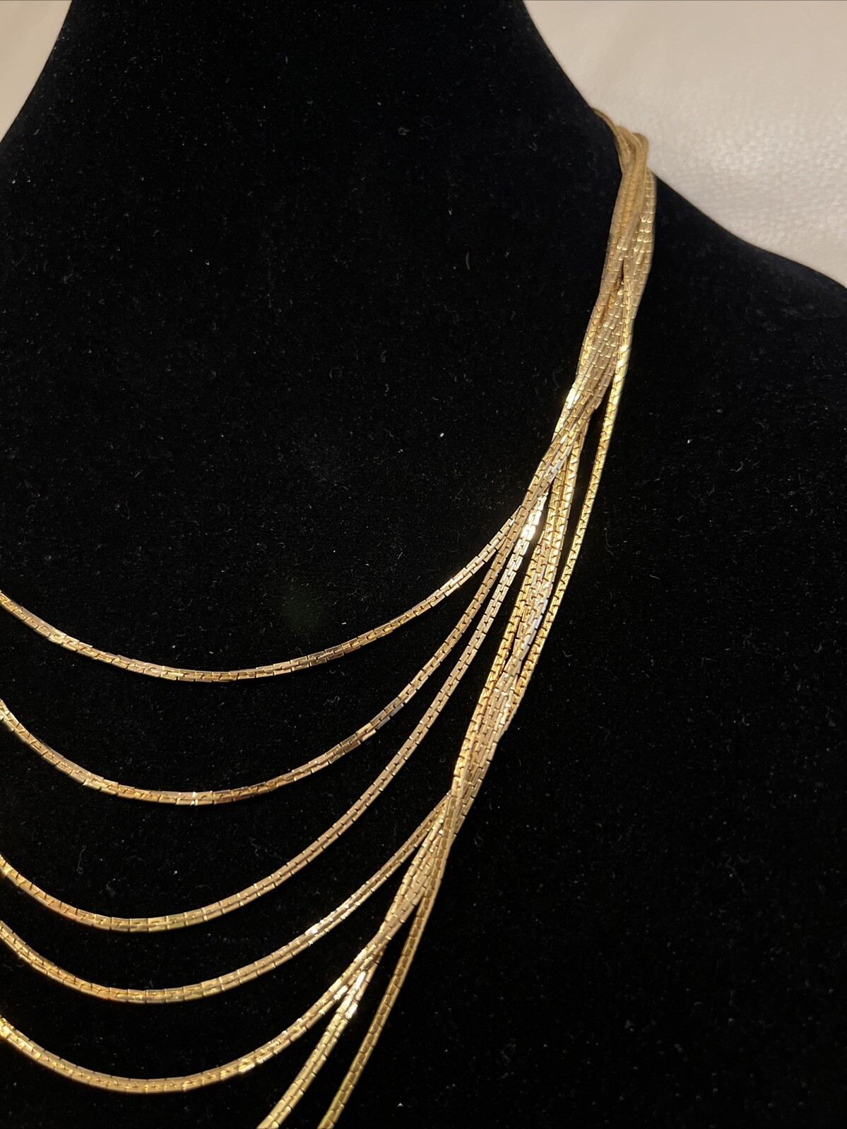 Vintage Shinny Signed NS Multi Strand Yellow Gold Tone Adjustable Necklace 7030