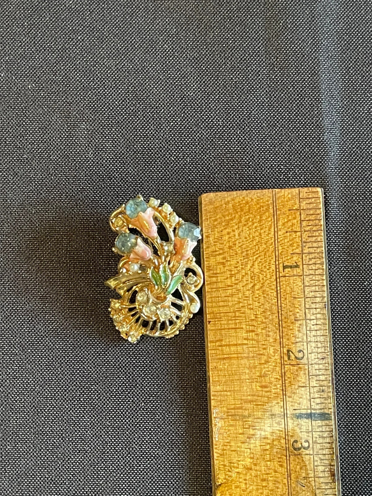 Vintage Rhinestone Tulip Bouquet Pink and Green Enamel Brooch