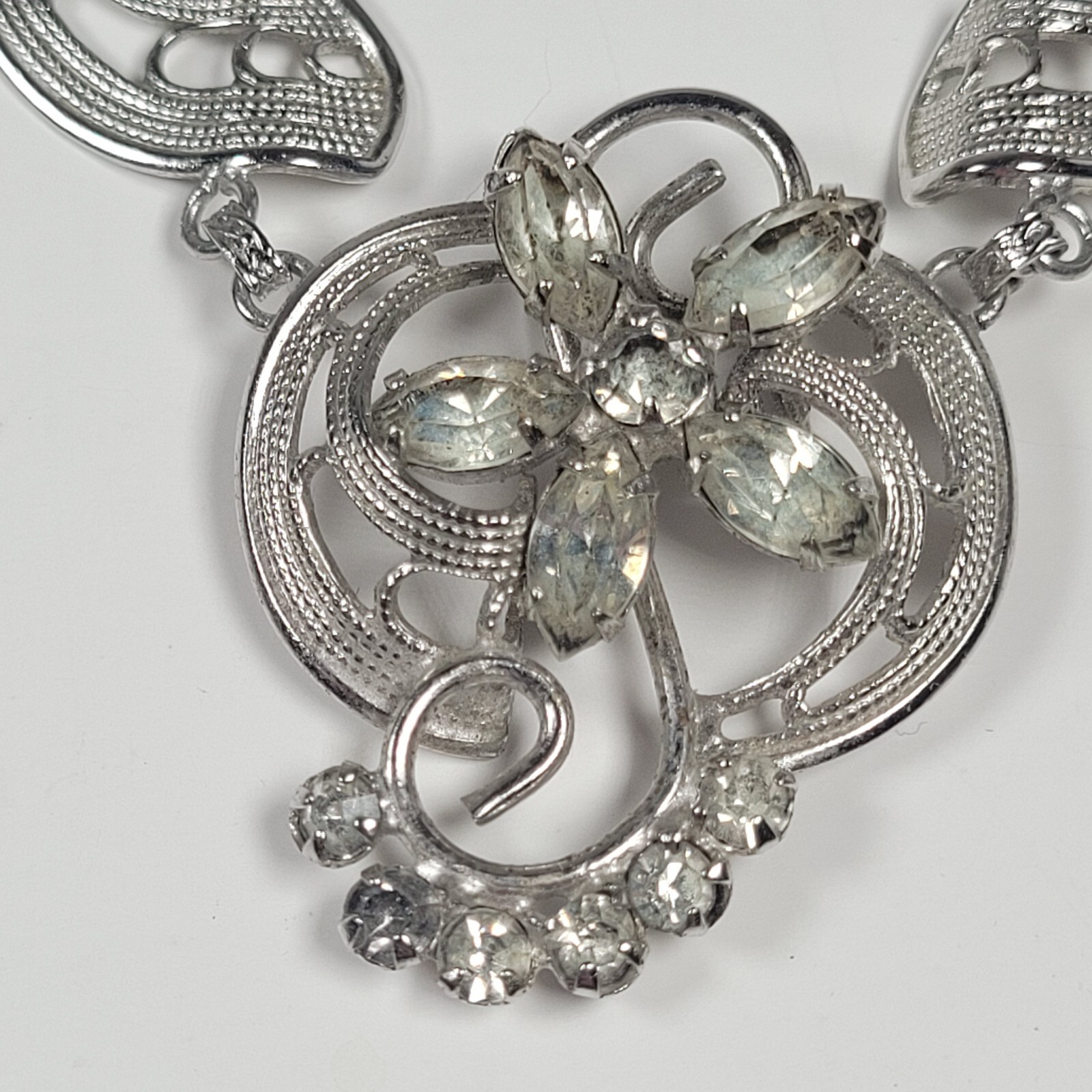 Choker Necklace Lot of 2 Silver Tone with White or Clear Rhinestones Vintage