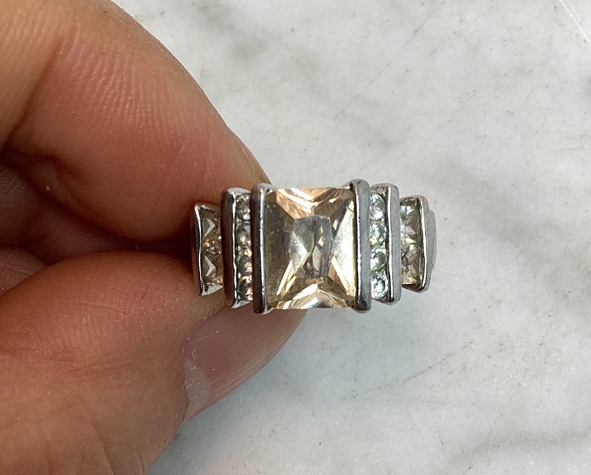 Vintage FAS 925 Sterling Silver Champagne Citrine CZ Cubic Zirconia Ring Size 7