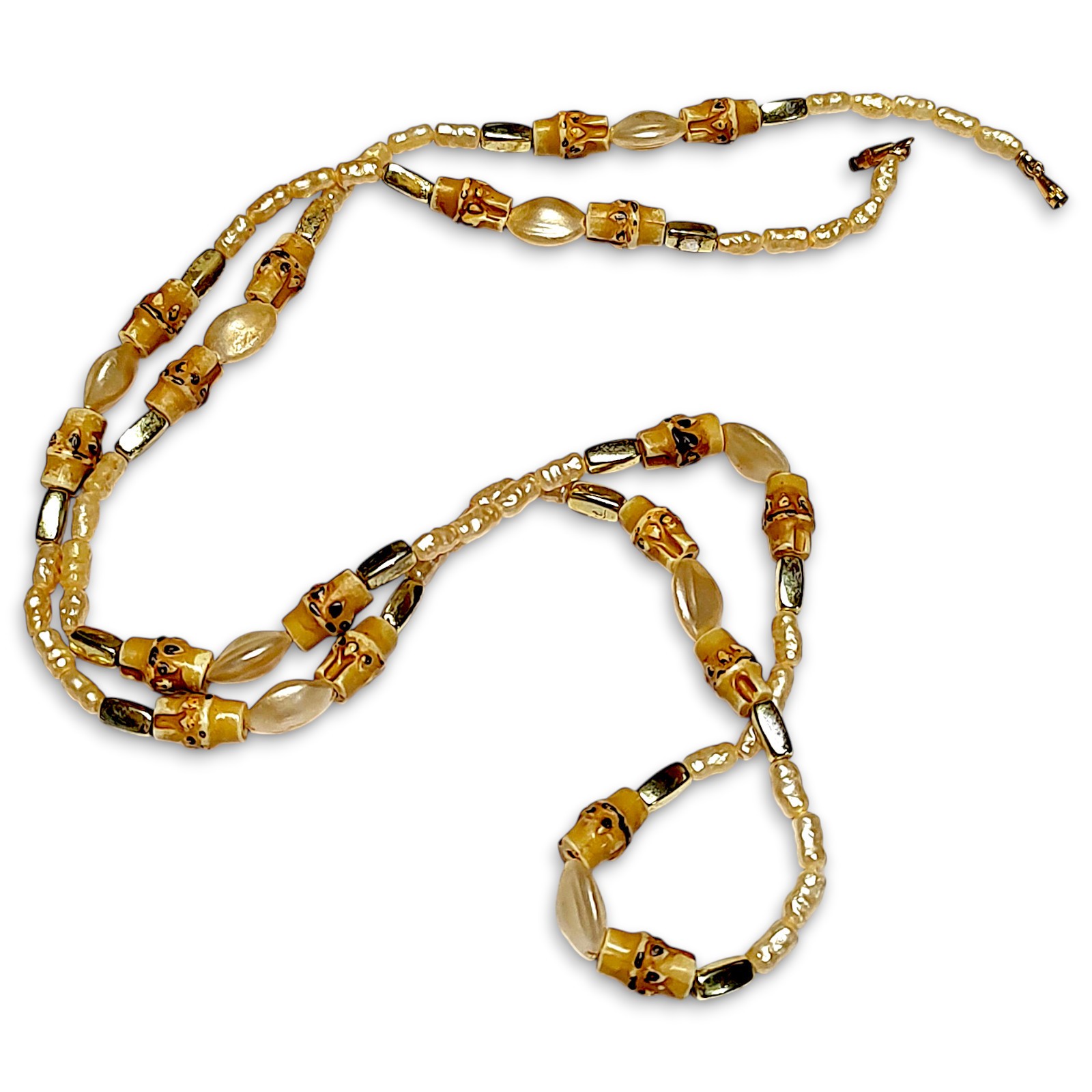 VTG Abalone Beaded Coastal Beachy Surfer Hawaiian Statement Necklace 31.5″