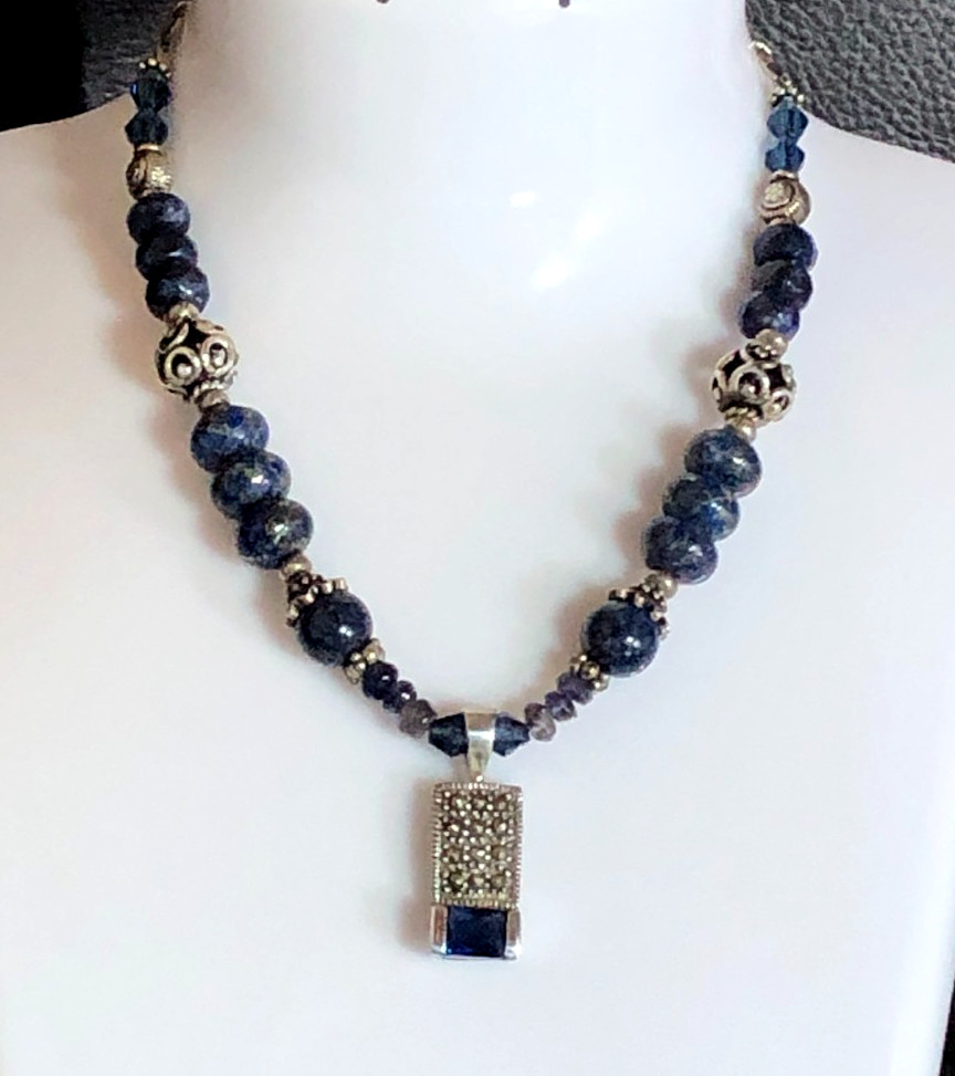 Vintage Sterling Silver Lapis Bead Necklace Boho Natural Blue Gemstones 19″ 6060