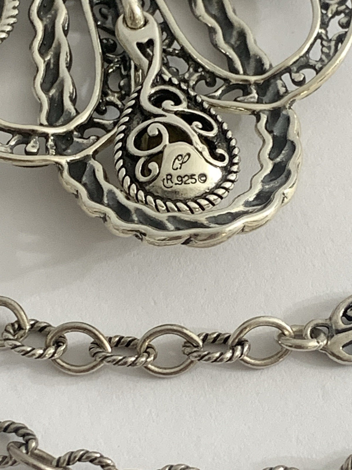 Carolyn Pollack 925 Sterling Silver Rope Design Pendant Necklace Signed Vintage