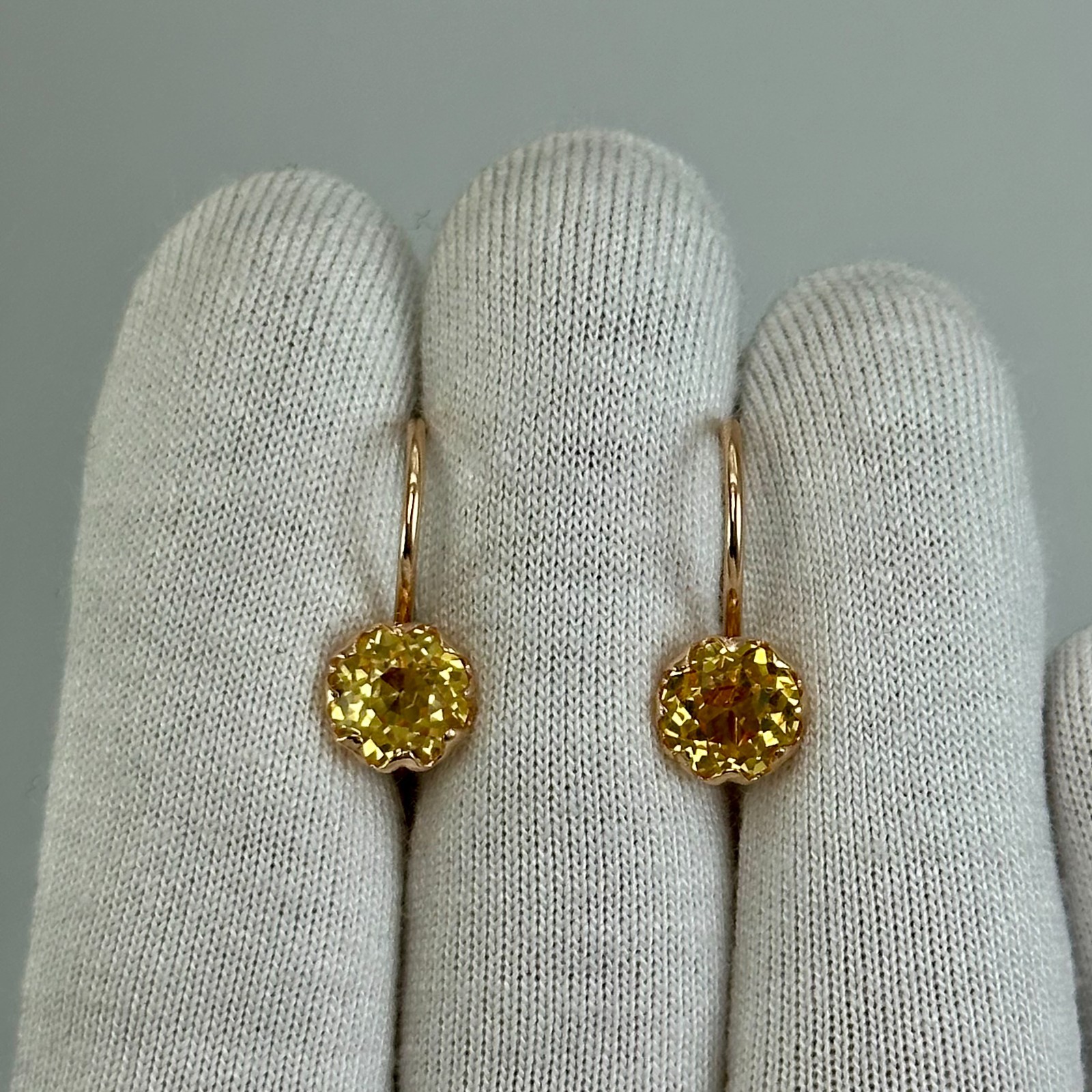 USSR Vintage Original Rose Gold Citrine (lab. made) Earrings 583 14K 2.16 g.