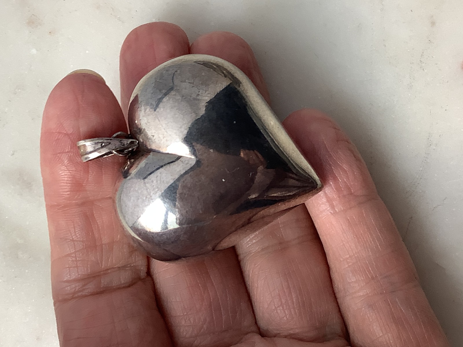Vintage Silver Heart Necklace Pendant Jumbo Puffy Heart Necklace Pendant MCM